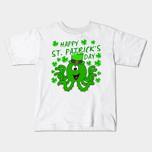 Happy St. Patrick's Day 2022 Octopus Wildlife Lover Kids T-Shirt